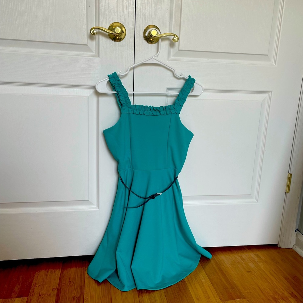 Turquoise Belted Skater Dress